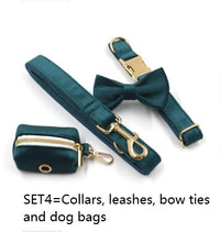 Sapphire Green Velvet Gold Buckle Hardware Pet Collar Leash