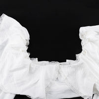 Square Neck Tie-up Lace-trimmed Crop Shirt