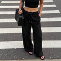 SpringSummer Womens Drawstring Straight-Leg Loose All-Match Casual Pants