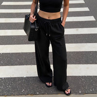 SpringSummer Womens Drawstring Straight-Leg Loose All-Match Casual Pants
