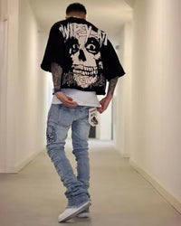 Red Harajuku-style T-shirt With Three-quarter Sleeves