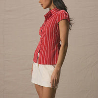 Elegant Slimming Shirt Striped Short-sleeved Cardigan For Women