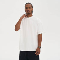 Solid Color Loose Cotton Crew Neck Short Sleeve Men