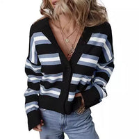 Striped Color Stitching Knitted Cardigan Women's Clothing