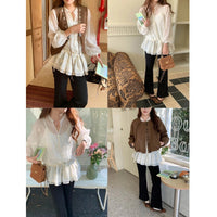 Gentle-style Embroidered Ruffled Sheer Long-sleeve Shirt
