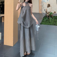 Irregular Halter Top And Slip Dress Set