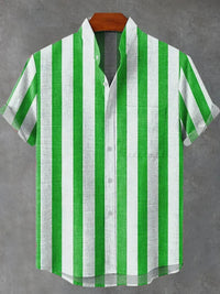 Men's Stand Collar Contrast Color Striped Casual Cool Versatile Short Sleeve