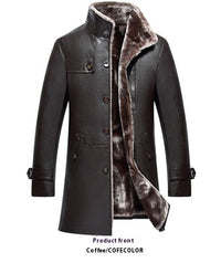 Men's Mid-length Stand Collar Sheepskin Thickened Fur Overcoat Coat
