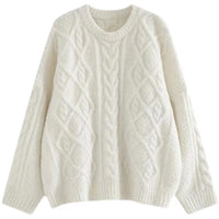Round Neck Loose Pullover Idle Style Outerwear Cable-knit Sweater Women