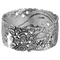 Womens Retro Wide Hollow Dragon-Patterned Floating Bracelet