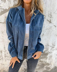 Women's Solid Color Simple Corduroy Hooded Jacket