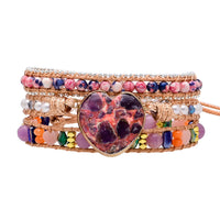 Heart-shaped Red Color-blocked Stone Bracelet With Rain Flower Stone Beads