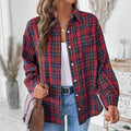 Coat Lapel Long Sleeve Plaid Shirt For Women
