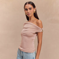 Women's Solid Color Pleated Off-shoulder Slim Off-shoulder Top