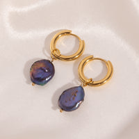 Stylish 18K Gold Stainless Steel Pearl Pendant Earrings