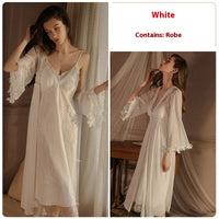 Long Embroidery Slip Nightdress Outerwear Gown Pajamas Suit