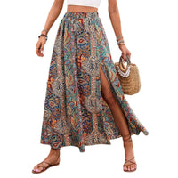 Womens Ethnic-style Floral-print A-line Skirt With A Slit