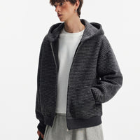 Hooded Heavyweight Lazy Style Striped Cardigan Coat