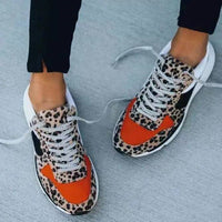 Leopard Print Color Matching Lace Up Casual Horse Hair Sneaker