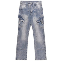 Jeans Men's Stitching Multi-pocket Straight-leg Trousers