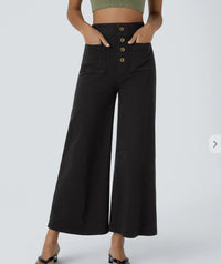 Womens Stretch High-Waist Elegant Slimming Wide-Leg Pants