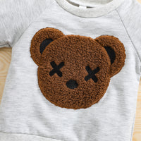 Children's Bear Patch Long-sleeved Sweatshirt Pants Set