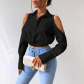 Womens Lapel-button-up Cardigan With A Sophisticated Blouse Design