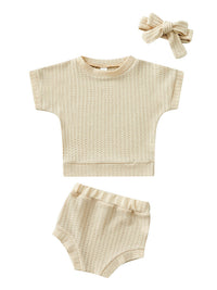 Summer Solid Color Waffle Color Casual Sportswear Suit