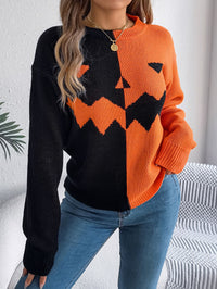 Ghost Pumpkin Contrast Color Long Sleeves Pullover