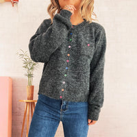 Simple Commute Color Button Chest Pocket Decorative Knitted Sweater