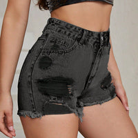 Womens Casual High-waisted Raw-edge Ripped Denim Shorts