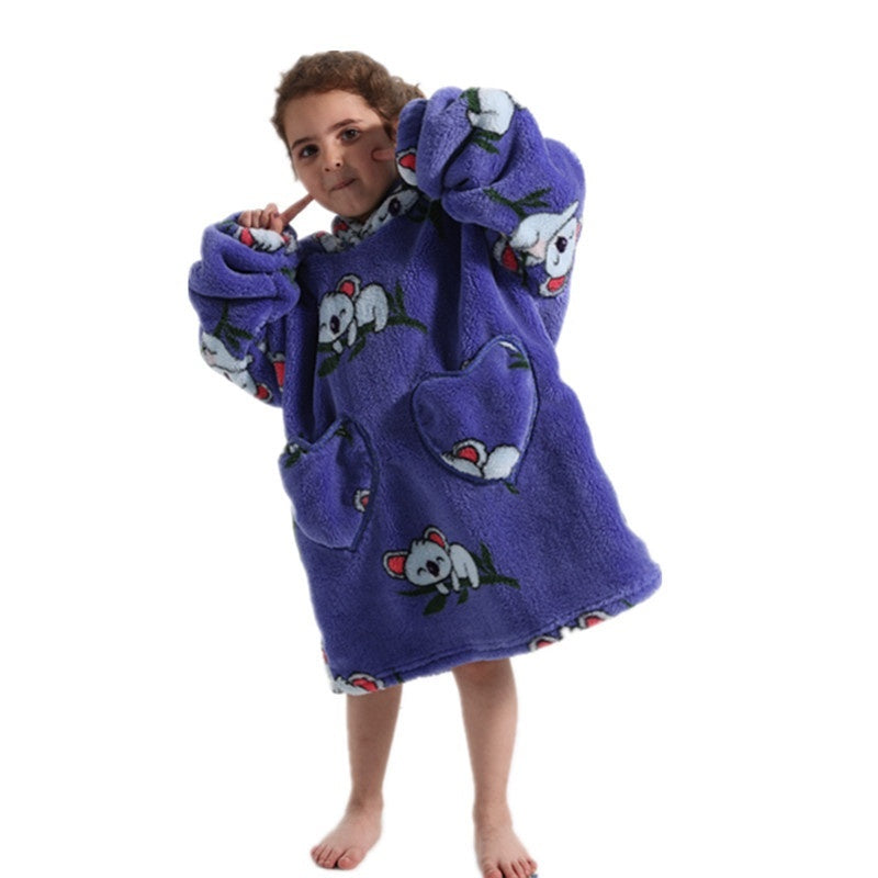 Boys And Girls Comfortable Cotton Velvet Cold-proof Clothes Lazy Blanket Hooded Plus-sized Thickened Blanket Lazy Clothes Children's Sleepwear