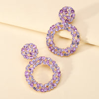 Luxury Elegant Two Tier Full Rhinestone Hollow Circle Statement Dangle Earrings For Women Party Prom Wedding Evening Daily Wear