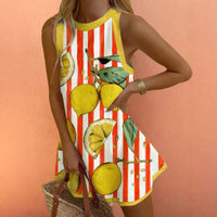 Printed Versatile Crew-Neck Sleeveless Tank Dress Womens Apparel