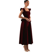 Womens Sexy Square-Neck Slim-Fit Midi Dress