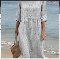 Women's Loose Round Neck Fashion Premium Long Sleeve Printed Dress