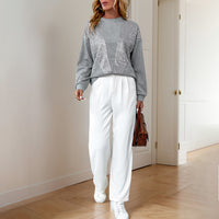 Loose Round Neck Spliced Sequin Sweatshirt For Women