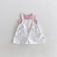 Western Style Fashion Floral Suspender Shorts Baby Two-piece Suit