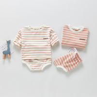 Treasure Long-sleeved Striped Top And Shorts Two-piece Set