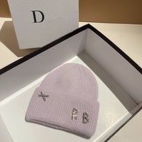 Winter RB Letter Fashion Rabbit Fur Knitted Warm Hat Female