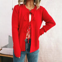 Commute Slim-fit Sunken Stripe Vertical Striped Bow Sweater