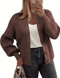Round Neck Buckle Women's Cardigan Sweater Long Sleeve