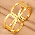 Gold-colored Arc-shaped Great Wall Pattern Diamond-Encrusted Stainless Steel Bracelet