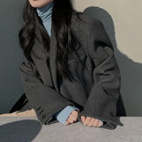 Korean Hepburn Style Loose Thick Woolen Coat