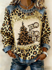 Womens 3D Digital-Print Crew-Neck Fashion Pullover Long-Sleeve Sweatshirt