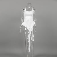 White Fitted Ruffled Ribbon Irregular Vest
