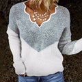 New Plus Size Autumn And Winter V-neck Color Matching Sweater For Women