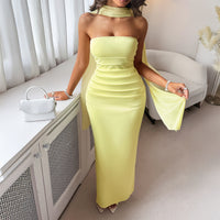 Elegant Lace-Up Solid Color Dress For Women