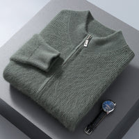 Men's Half-high Collar Loose Thick Zip Wool Knitted Sweater