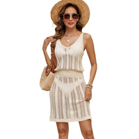 Summer New Style Beach Dress With Hollow-out Design And Defined Waist